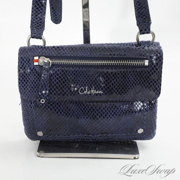 CLUB NIGHT PERFECT COLE HAAN PURPLE INFUSED BLUE GLAZED SNAKESKIN CROSSBODY BAG - Picture 1 of 7